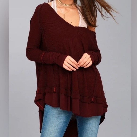 WE THE FREE FREE PEOPLE Laguna Thermal Wine Shirt Size Medium - Picture 2 of 8